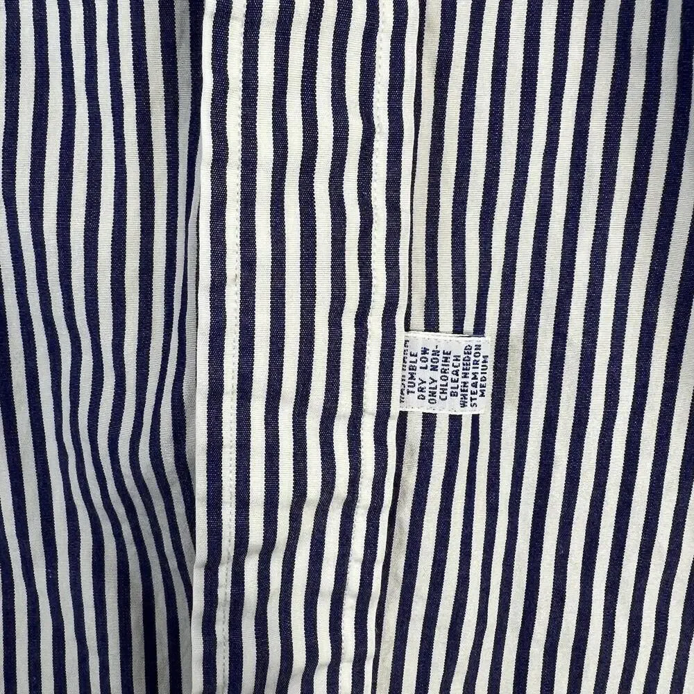 Vintage Polo Ralph Lauren Dress Shirt Mens 15.5-34 Blue White Striped Button 90s